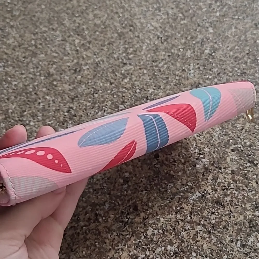 ♡♡♡Pink Leaf Print Zip Wallet